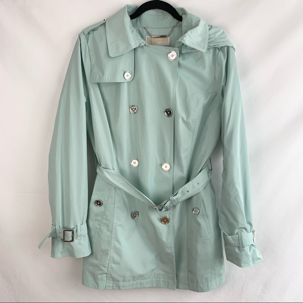 Michael Kors Light Blue Belted Trench Raincoat Double Breasted Medium